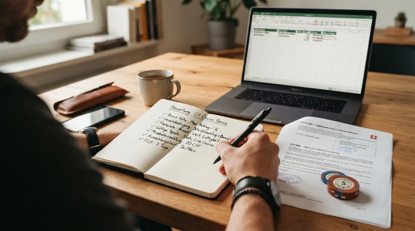 Schreibtisch-Szene mit ESBK-Register-Ausdruck, Notizen und einer Checkliste mit Bewertungskriterien