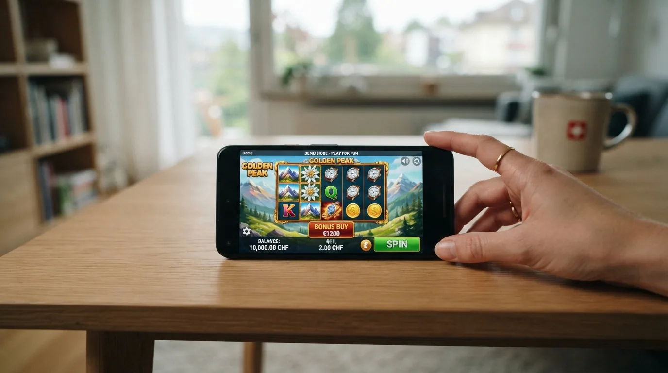 Bildschirm eines Bonus Buy Slots im Demo-Modus mit Spielgeld-Anzeige und deaktiviertem Echtgeld-Button