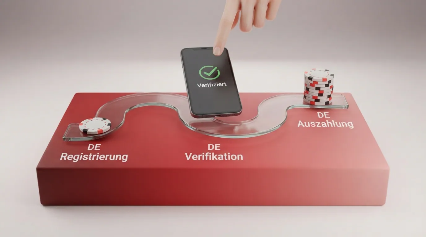 Grafische Darstellung: Ablauf eines No-Deposit-Bonus von der Registrierung über die Verifikation bis zur ersten Auszahlung
