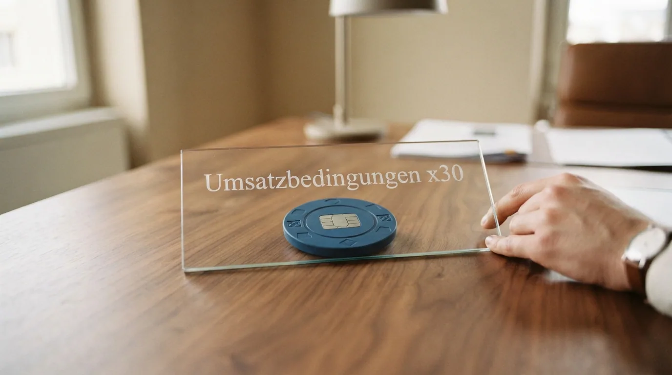 Eine Nahaufnahme eines Schweizer 20-Franken-Scheins, der zur Hälfte unter einer durchsichtigen Glasplatte liegt, auf der «Umsatzbedingungen x30» geschrieben steht
