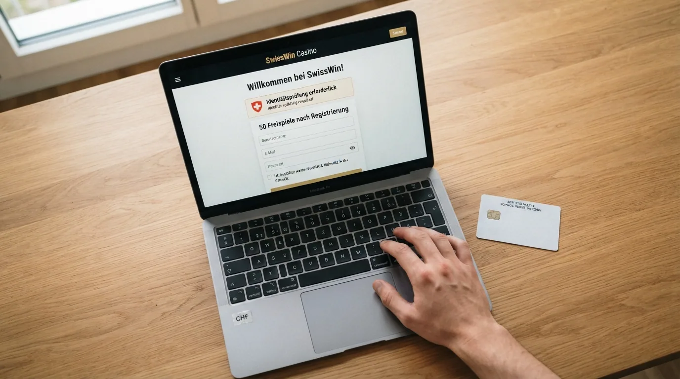 Bildschirm eines Registrierungsformulars mit KYC-Hinweis und Benachrichtigung zur Bonus-Gutschrift