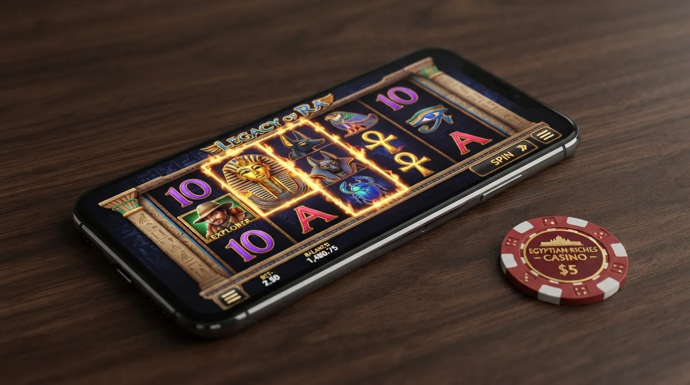 Spielautomat Book of Dead von Play'n GO mit fünf Walzen und ägyptischem Design, auf einem Bildschirm dargestellt