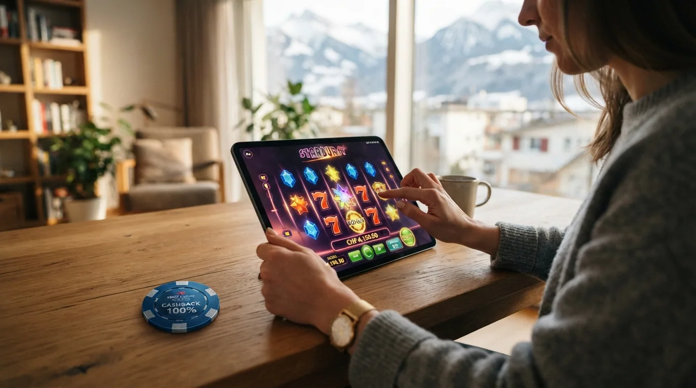 Reihe bekannter Online-Spielautomaten von Novomatic und NetEnt, die in Schweizer Cashback-Programmen zu 100 % gewertet werden