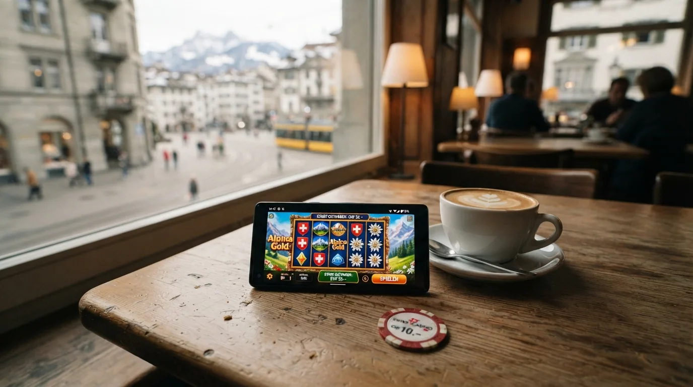 Smartphone mit geöffneter Casino-App und sichtbarer Startguthaben-Anzeige neben einem zweiten Gerät mit mobiler Browser-Version
