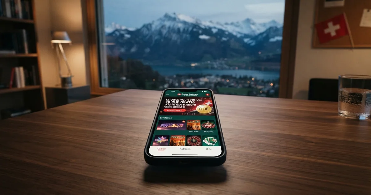 Schweizer Online-Casino-Startseite mit Bonus-Werbung und Lizenz-Hinweis auf dem Bildschirm