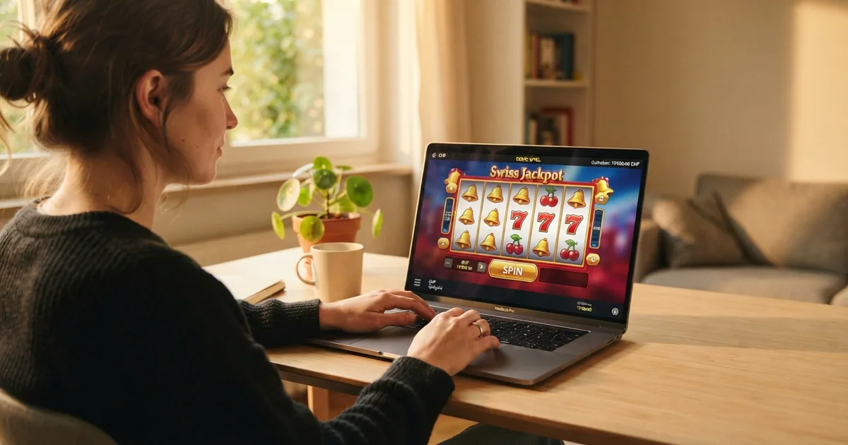 Browserfenster mit einem Casino-Slot der im Demo-Modus lädt, kein Login-Dialog sichtbar, Spielgeld-Guthaben als Währung angezeigt