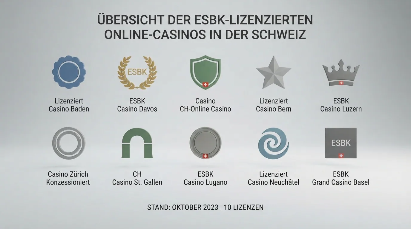 Übersichtliche Gegenüberstellung der zehn Schweizer Online-Casino-Logos in einem Raster