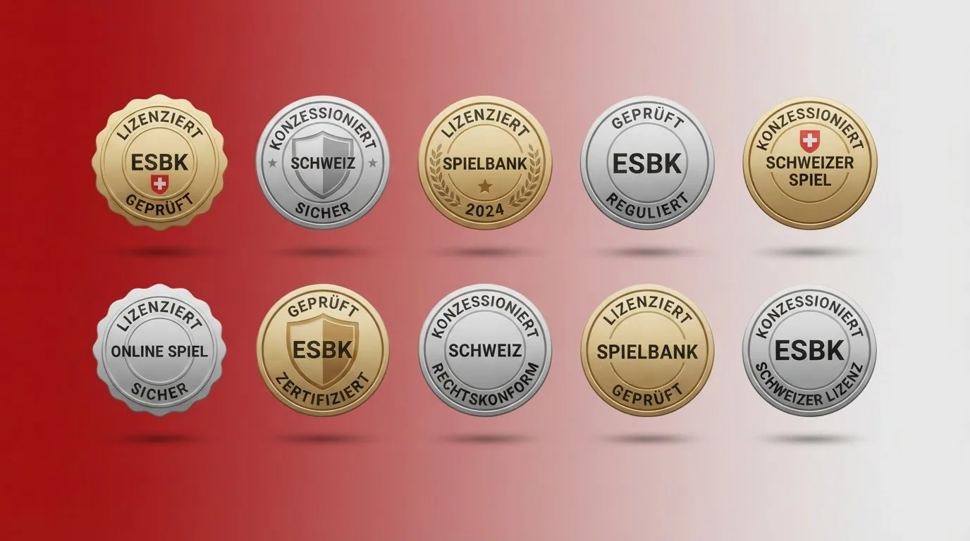 Zehn Casino-Logos der lizenzierten Schweizer Anbieter auf einer Schweizer Landkarte, nach Standortkanton angeordnet