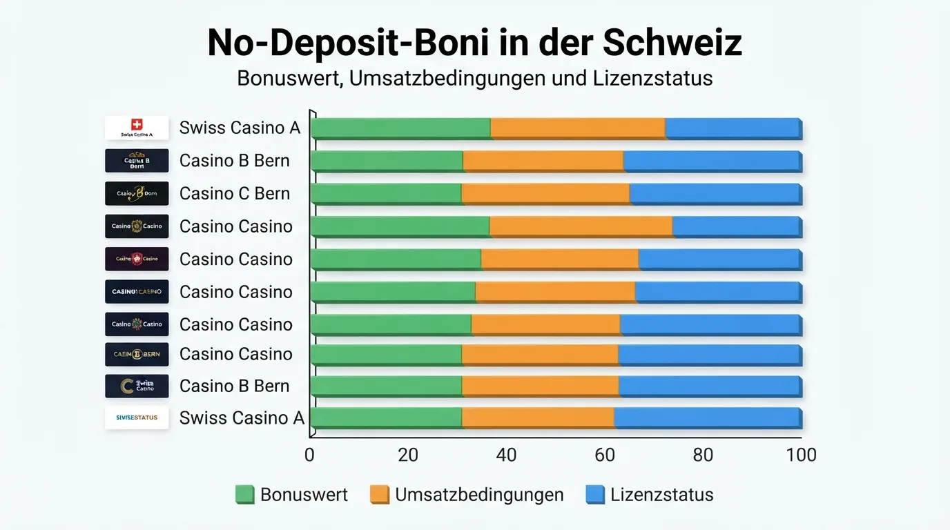 Eine strukturierte Übersicht mit Casino-Logos und den wichtigsten Vergleichskennzahlen: Bonus-Wert, Umsatzbedingung und Lizenzstatus