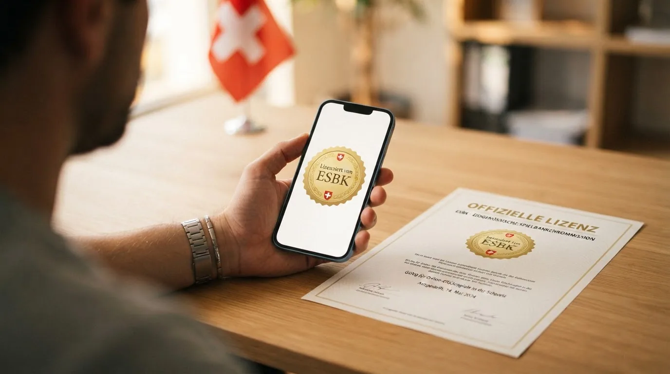 Offizielles ESBK-Siegel und Auszug aus dem Geldspielgesetz
