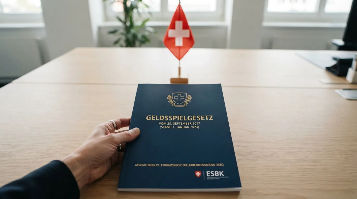 Das offizielle ESBK-Logo oder ein Dokument mit dem Schriftzug «Geldspielgesetz» und dem Schweizer Wappen