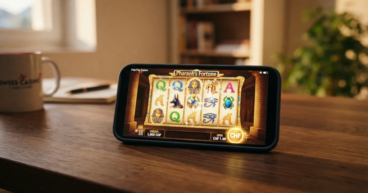 Ein Browser-Fenster mit einem geöffneten Spielautomaten im Demo-Modus, das Spielguthaben ist mit «Spielgeld» markiert