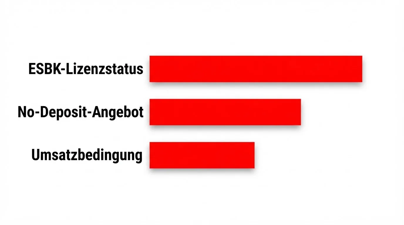 Stilisierte Darstellung der Bewertungsmatrix: Zeilen = Casinos, Spalten = Kriterien mit Haken/Kreuz-Symbolen
