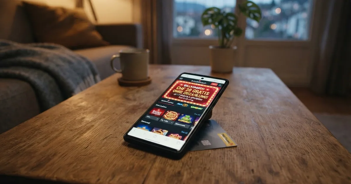 Schweizer Online-Casino-Startseite mit hervorgehobenem Bonusbereich und Registrierungsbutton