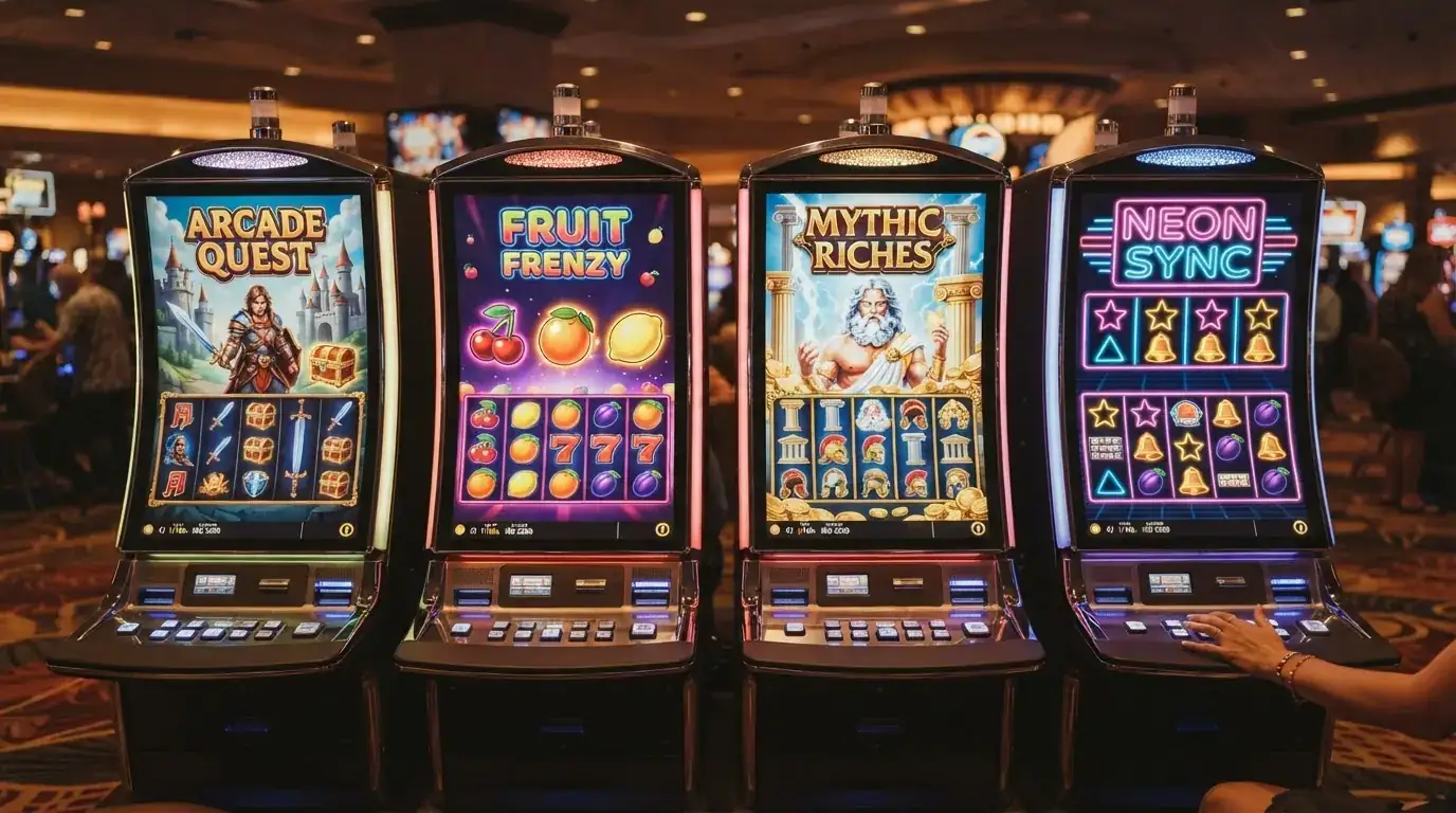 Vier Slot-Titelkarten nebeneinander: Book of Dead, Sweet Bonanza, Gates of Olympus und Starburst mit ihren RTP-Prozentwerten