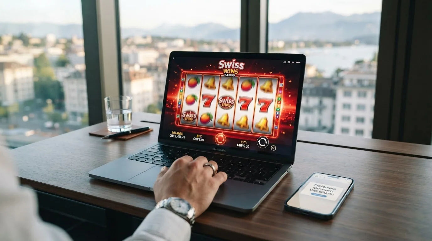 Online-Spielautomaten mit Walzen und Gewinnsymbolen auf einem Bildschirm