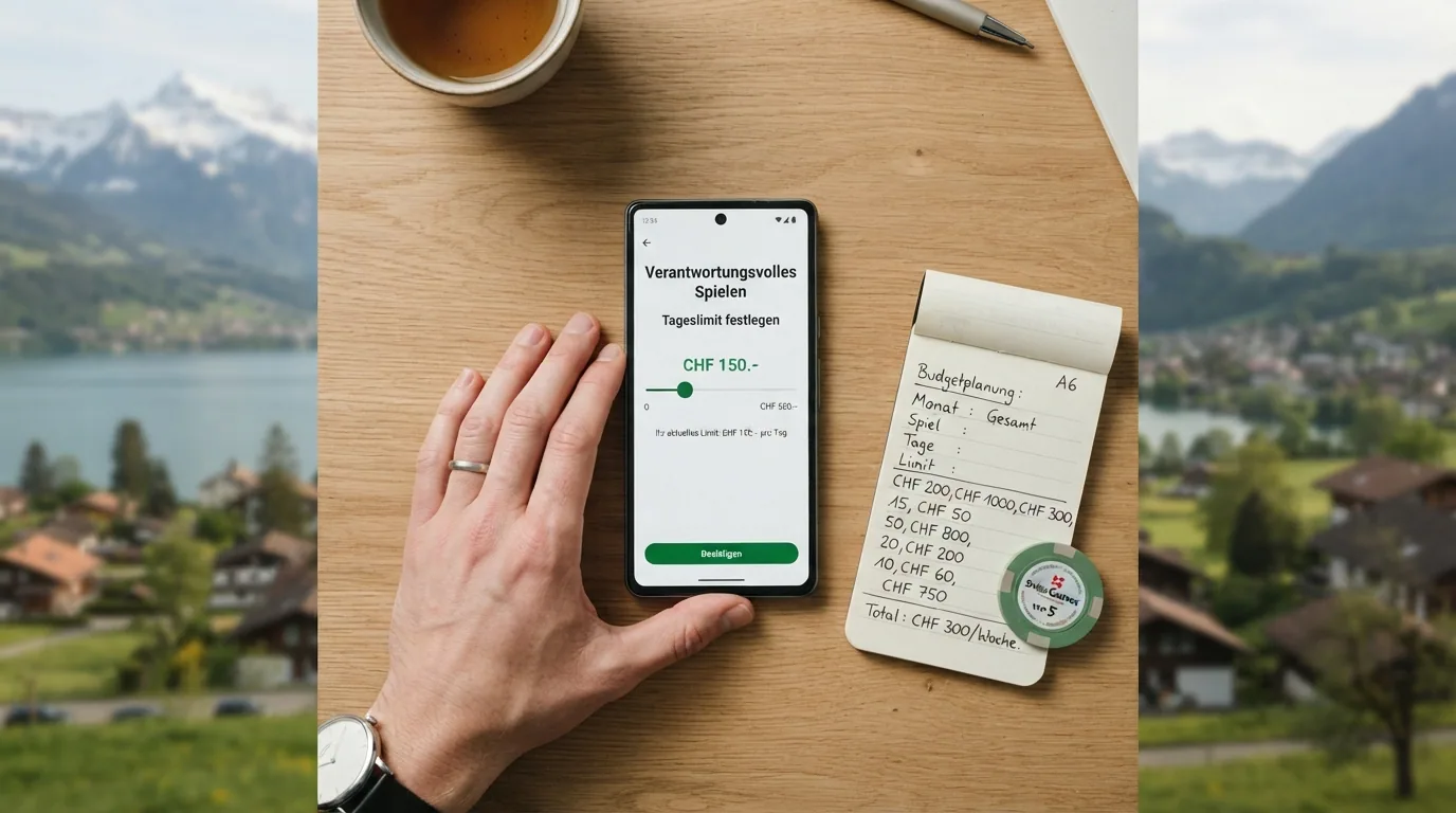 Smartphone mit geöffneter Budgetlimit-Einstellung und Notiz mit der SOS-Spielsucht-Nummer 0800 040 080
