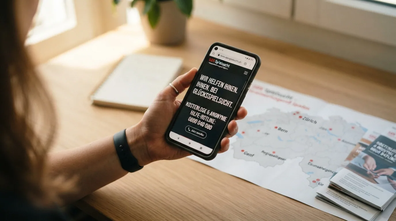 Infografik mit den drei Hilfesäulen: Telefon-Hörer mit Nummer 0800 040 080, SafeZone.ch-Logo mit Computerbildschirm, und Karte der Schweiz mit markierten regionalen Beratungsstellen